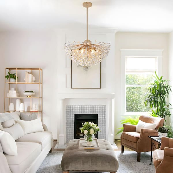 TinHon 6-Light Modern French Gold Dandelion Crystal Chandelier