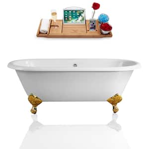 66 in. Cast Iron Clawfoot Non-Whirlpool Bathtub in Glossy White with Polished Chrome Drain and Polished Gold Clawfeet