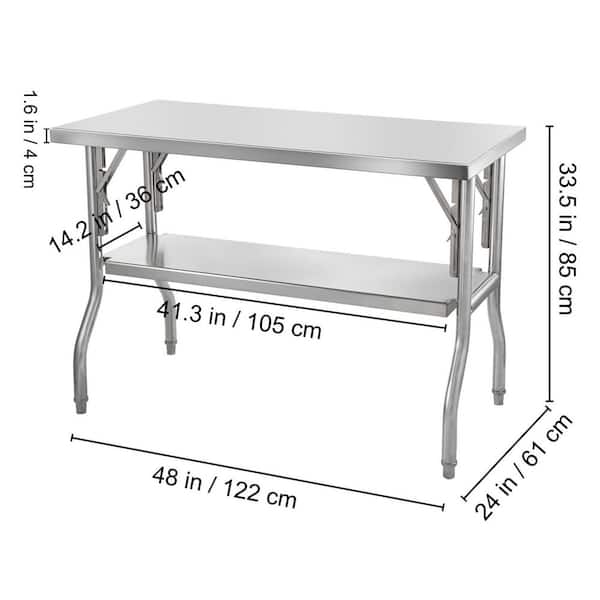 48 x 24 in. Folding Prep Table, Commercial Worktable Workstation, 300 lbs. Stainless Steel Kitchen Table, Sliver