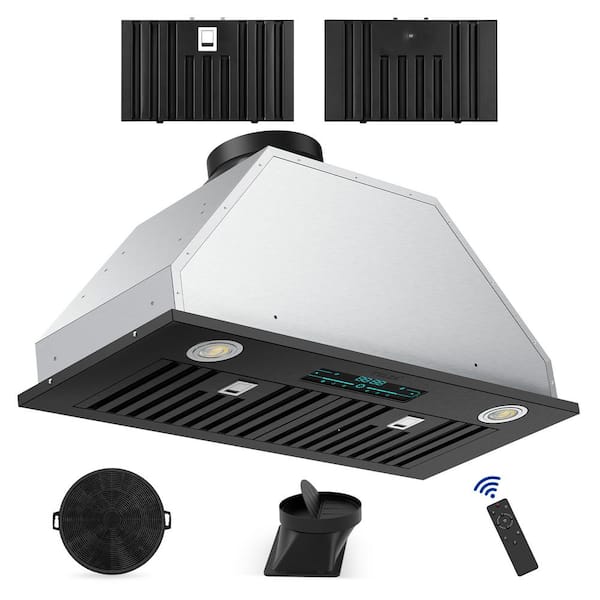 Tylza 30 in. 900 CFM Convertible Ductless to Ducted Insert Range Hood in Black with A Charcoal Filter and 2 3-Watt LEDs