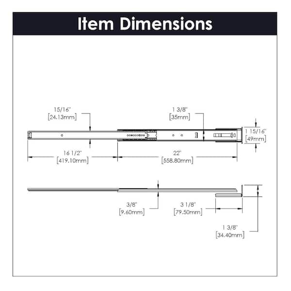 22 in. Center Mount Drawer Slide (1-Pack) 22 in. Center Mount Drawer Slide (1-Pack)