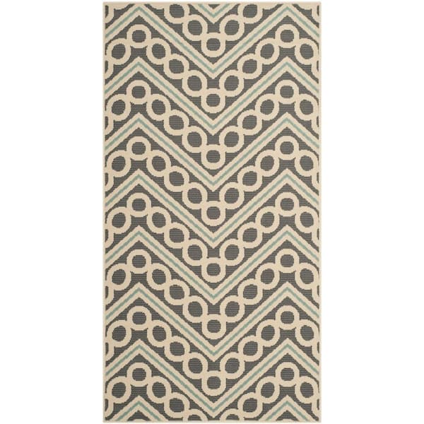 Safavieh Hampton Dark Gray/Ivory 4 ft. x 6 ft. Chevron Indoor/Outdoor Area Rug