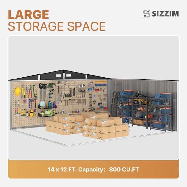 Sizzim 13.6 ft. W x 12 ft. D Metal Storage Shed, Double Door, Air