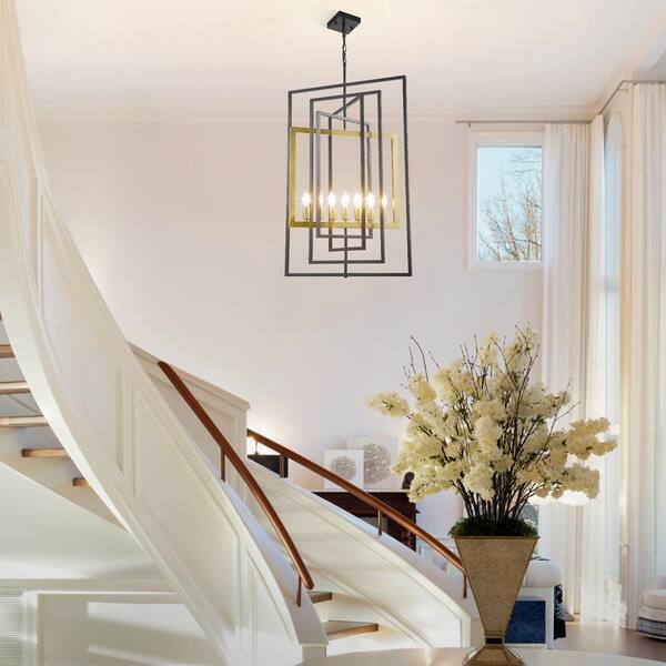 Magic Home Modern Farmhouse 7-Light Iron Pendant Black and Magic Home Modern Farmhouse 7-Light Iron Pendant Black and