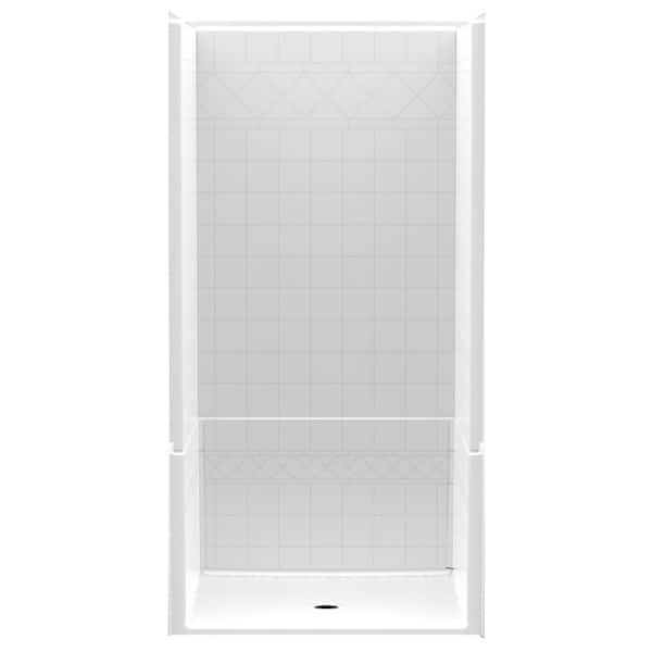 Aquatic Accessible Diagonal Tile AcrylX 36 in. x 36 in. x 76 in. 4-Piece Shower Stall with Center Drain in White