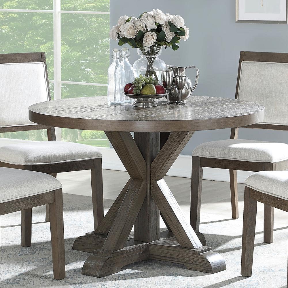 48" Contemporary Transitional Round Dining Table in Washed Gray