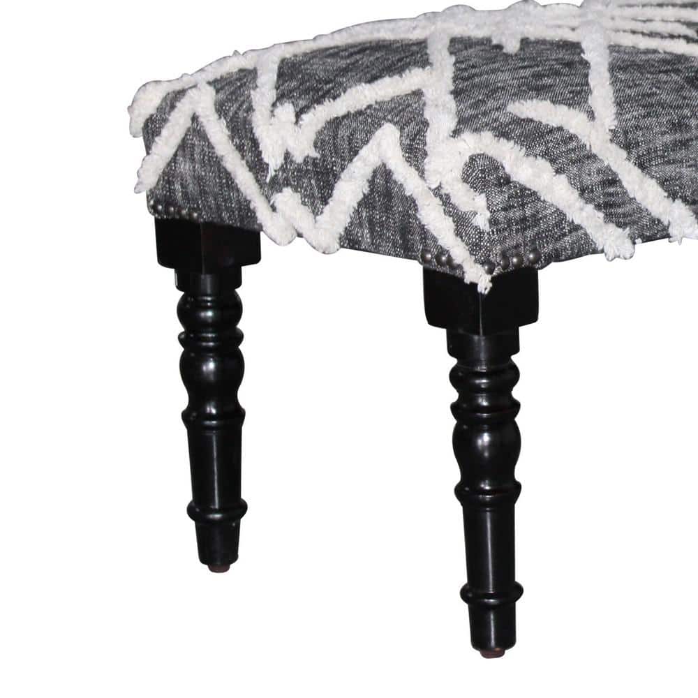 Natural Wood 47" Grey Cotton Tufted Bench