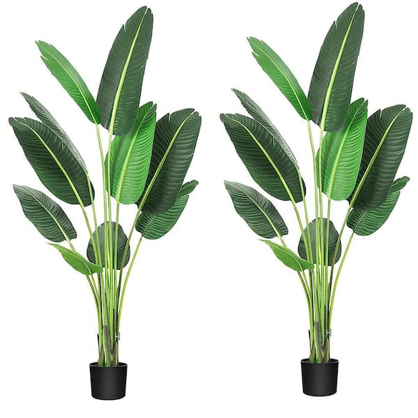 5 ft. Artificial Tree Bird of Paradise with 10 Trunks, 2-Pieces 60 in. Plant Fake Banana Tree Plant with Pot
