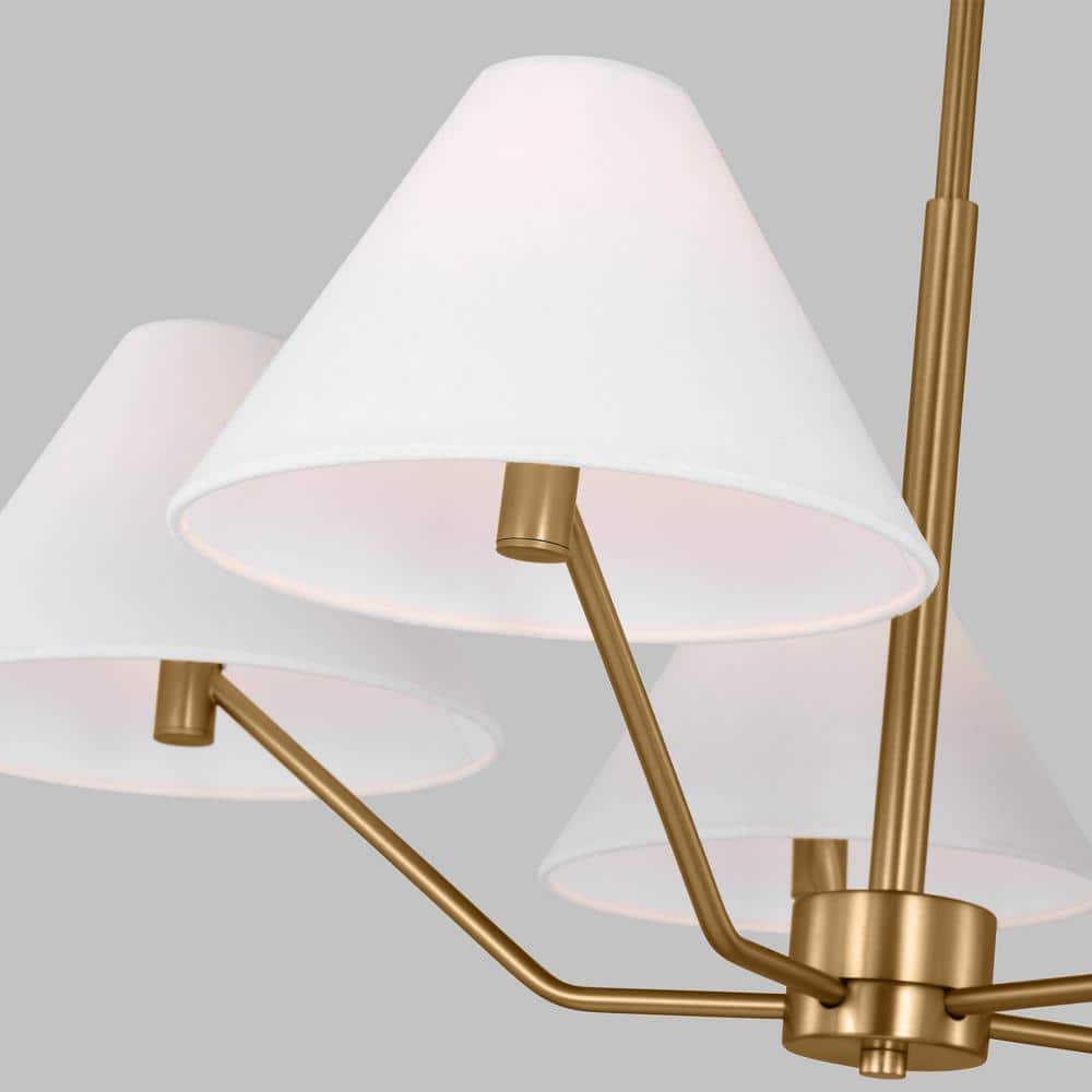 Burke Satin Brass 5-Light Chandelier with White Linen Shade