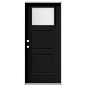 36 in. x 80 in. 2 Panel Right-Hand/Inswing 1/4 Lite Frosted Glass Black Steel Prehung Front Door