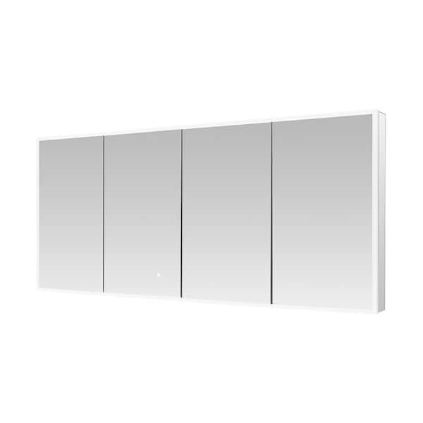 Edge Royale 72 in. W x 32 in. H Rectangular Silver Recessed/Surface Mount Medicine Cabinet with Mirror and LED Lighting