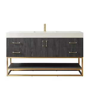 Alistair 60 in. W x 22 in. D x 33.9 in. H Single Sink Bath Vanity in North Black Oak with White Grain Stone Top