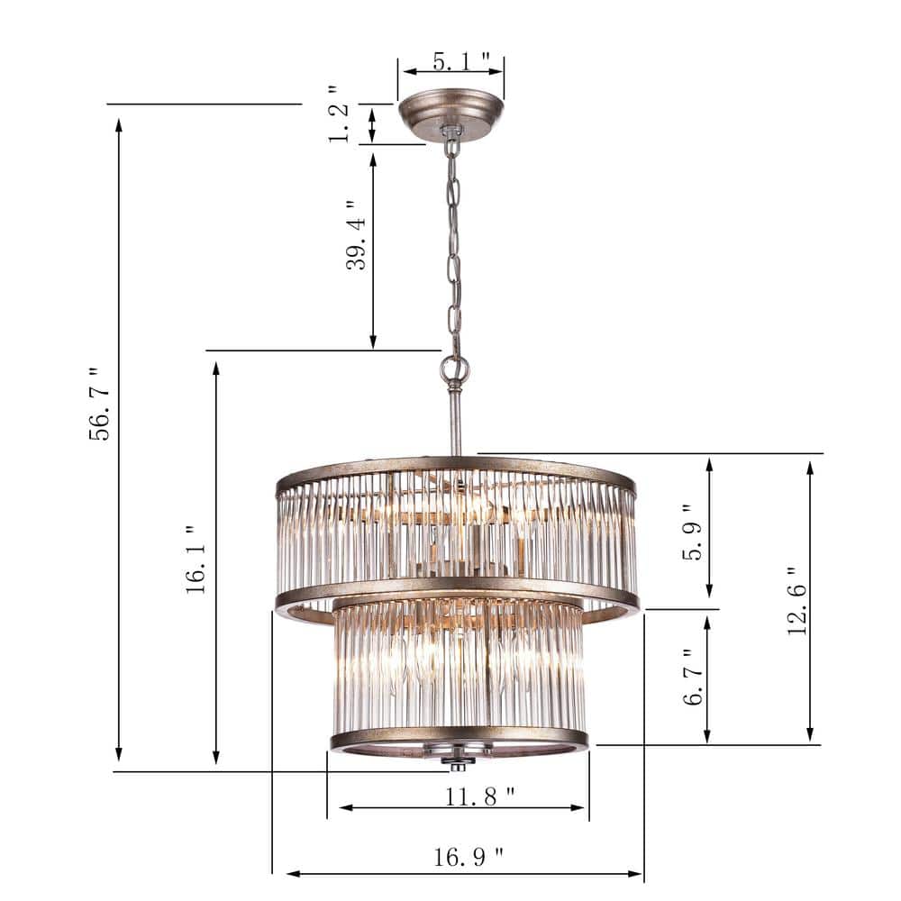 Antique Silver Crystal 8-Light Tiered Chandelier