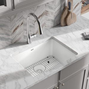 Quartz Classic  25in. Undermount 1 Bowl  White Granite/Quartz Composite Sink w/ Accessories