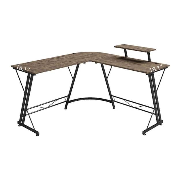 SOMDOT 51 in. L Shaped Corner Gaming and Computer Desk with Monitor Stand, Brown Wood Finish