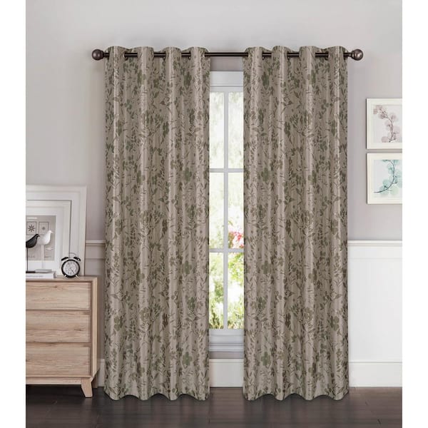 Window Elements Semi-Opaque Florabotanica Printed 54 in. W x 84 in. L Grommet Extra Wide Curtain Panel in Faux Silk Sage