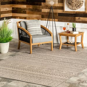 Abbey Tribal Striped Light Gray 8 ft. x 10 ft. Indoor/Outdoor Area Rug