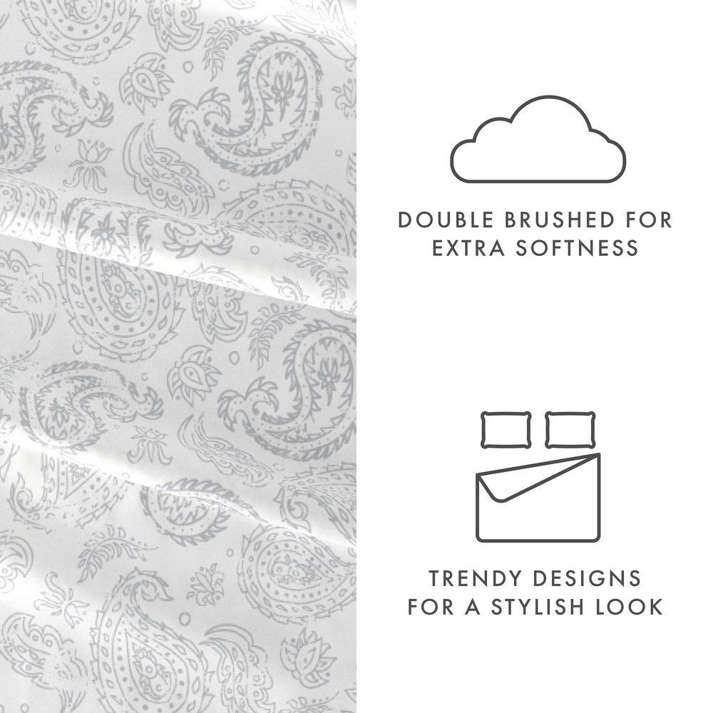 Light Gray Floral Queen Microfiber Deep Pocket Sheet Set