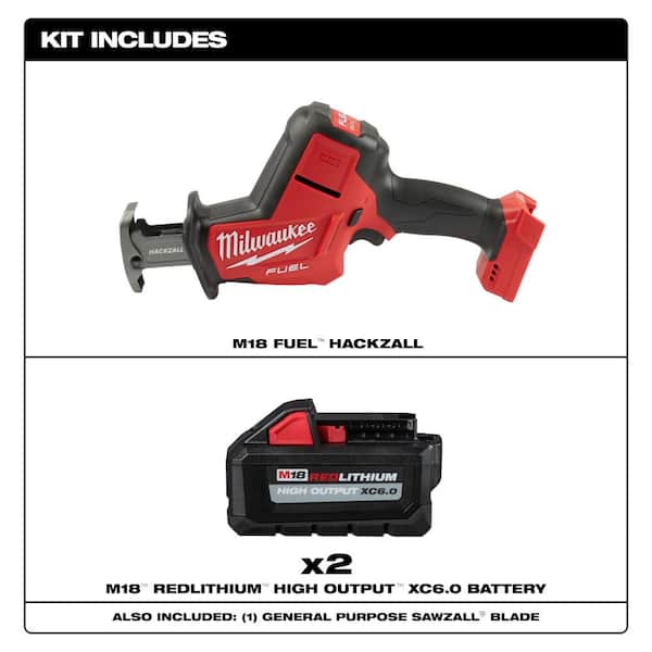 M18 FUEL 18V Lith-Ion Brushless Cordless HACKZALL Reciprocating Saw w/ (2) High Output 6.0 Ah Battery Pack