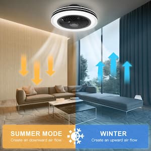 20 in. Indoor Black Caged Enclosed Ceiling Fan with LED Light Modern Low Profile Ceiling Fan with Remote and APP Control