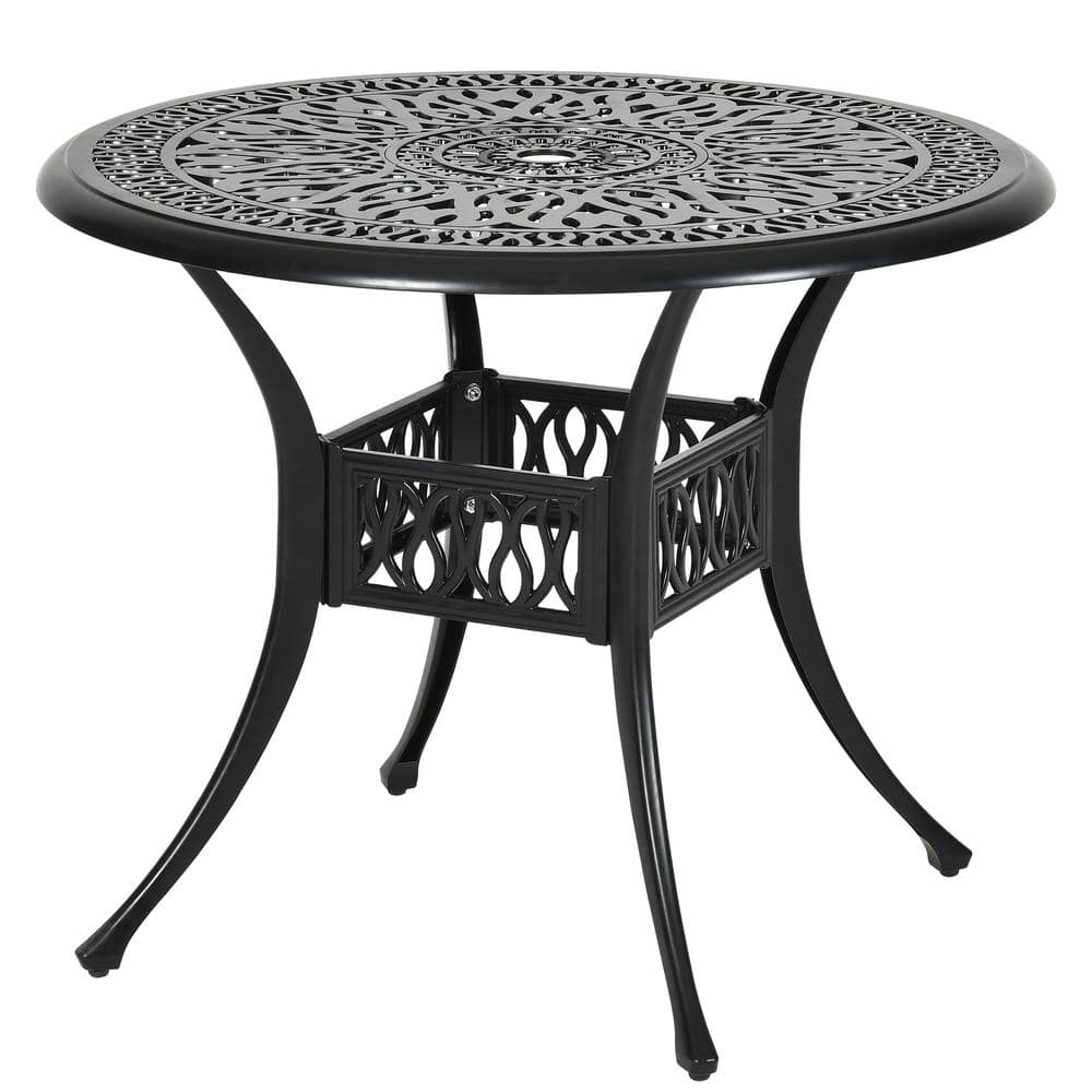 DEXTRUS Patio Outdoor Cast Aluminum 35 in. Bistro Dining Table with ...