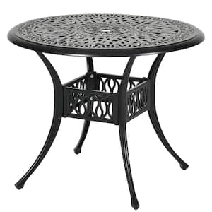 Patio Outdoor Cast Aluminum 35 in. Bistro Dining Table with Umbrella Hole, Side Table for Backyard, Garden