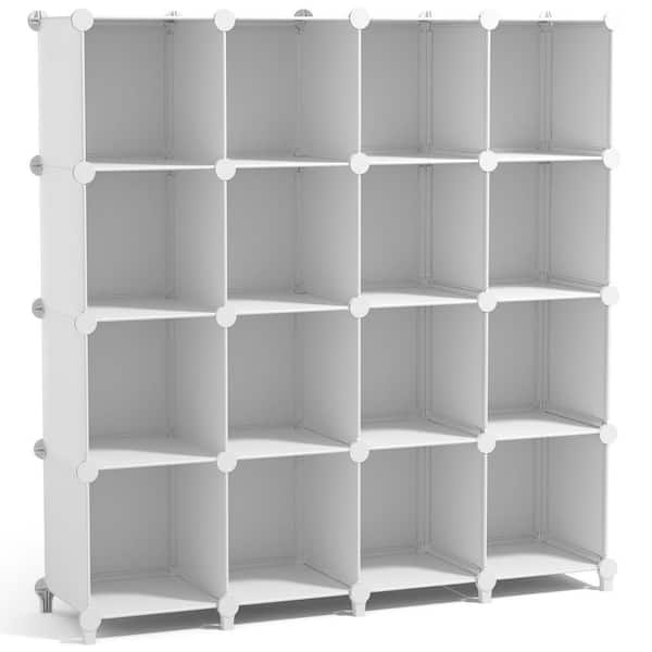 50.2 in H x 49 in W x 12.25 in D White Fabric 16-Cube Storage Organizer, Waterproof Cubby Shelf for Closet