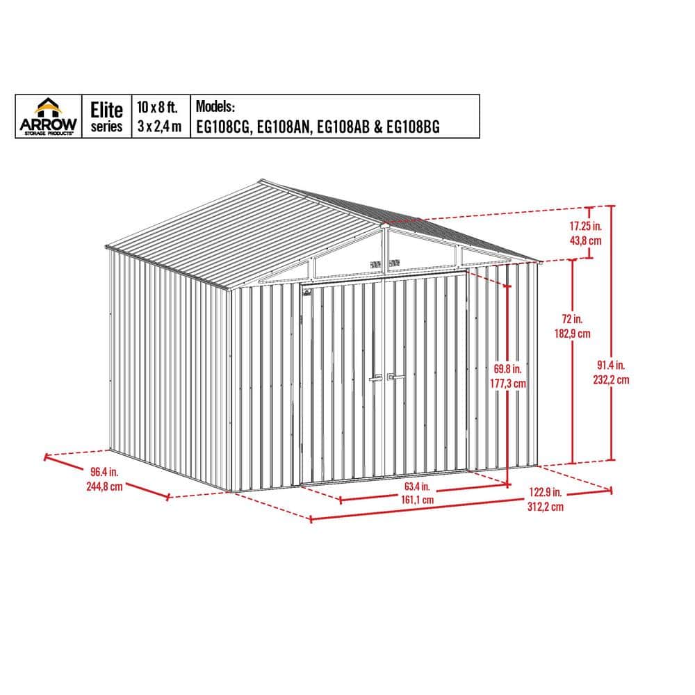 Elite 10' x 8' Silver Galvalume Steel Storage Shed