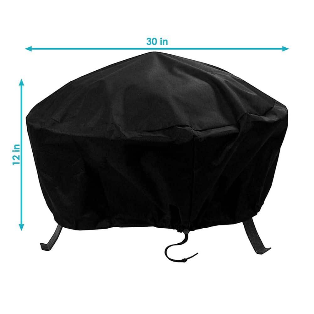 Black Heavy-Duty Round Fire Pit Cover with Drawstring, 30"