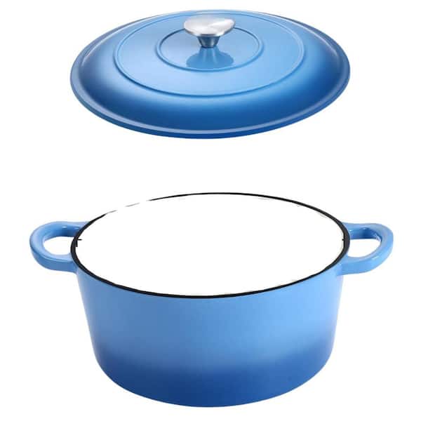 Sauce Pans 5 qt. Enameled Cast Iron Dutch Oven Round Blue with Lid Compatible with Electric Gas Induction