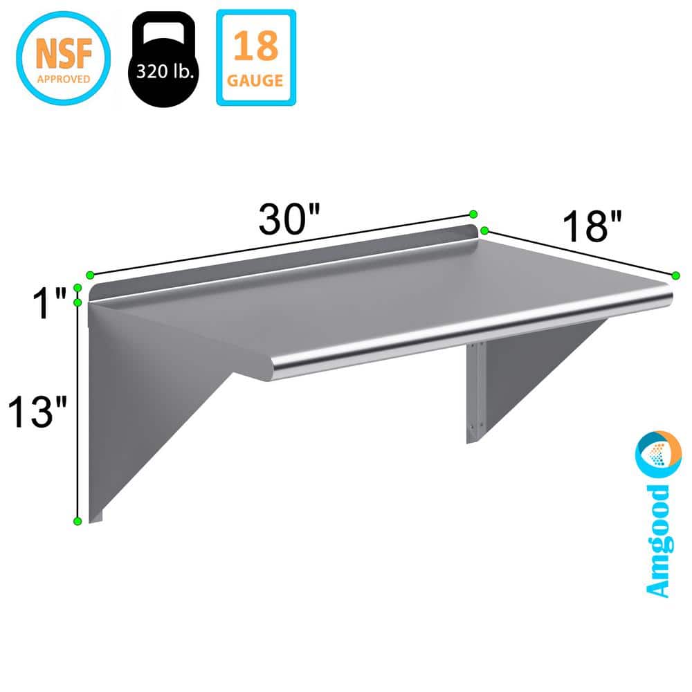 18" x 30" Stainless Steel Wall Shelf with Brackets