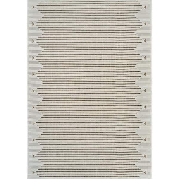 Beige, Brown 5 ft. x 7 ft. Woven Geometric Polypropylene Rectangle Indoor/Outdoor Area Rug
