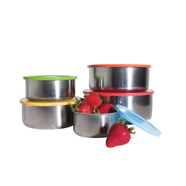 Unbranded 10-Piece Stainless Steel Food Containers with Colored Lids