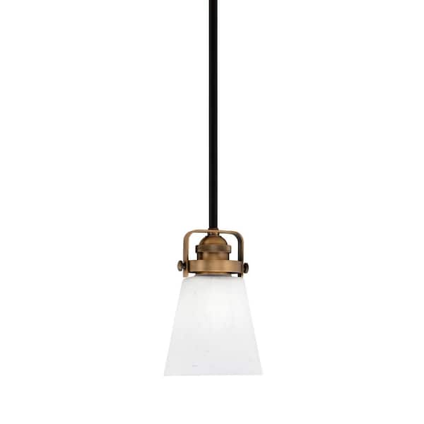 Unbranded Decatur 60-Watt 1-Light Black and Brass Light Mini Pendant w/ 4.5 in. Square White Muslin Glass Shade, No Bulb Included