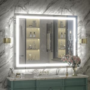 40 in. W x 32 in. H Rectangular Frameless Front & Back LED Lighted Anti-Fog Tempered Glass Wall Bathroom Vanity Mirror