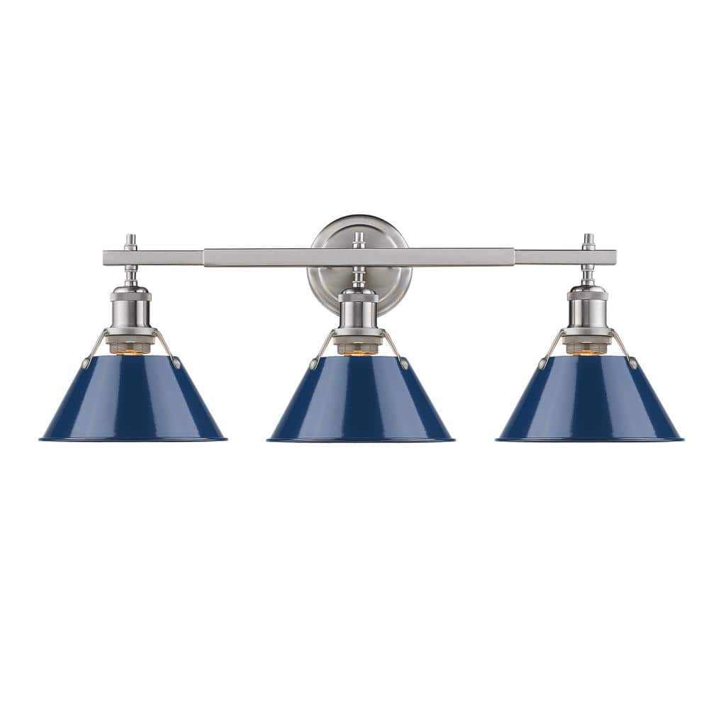 Orwell PW 3 Light Bath Vanity in Pewter with Navy Blue Shades