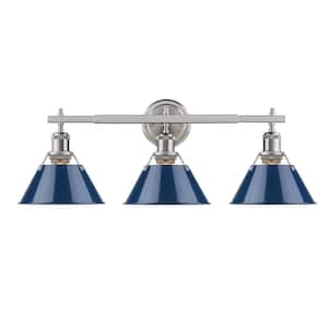 Orwell PW 3-Light Pewter Bath Light with Navy Blue Shade