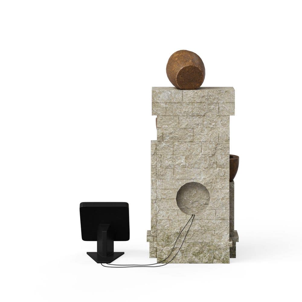 28.5" Brown Stone-Look Solar Powered 4-Tier Water Fountain