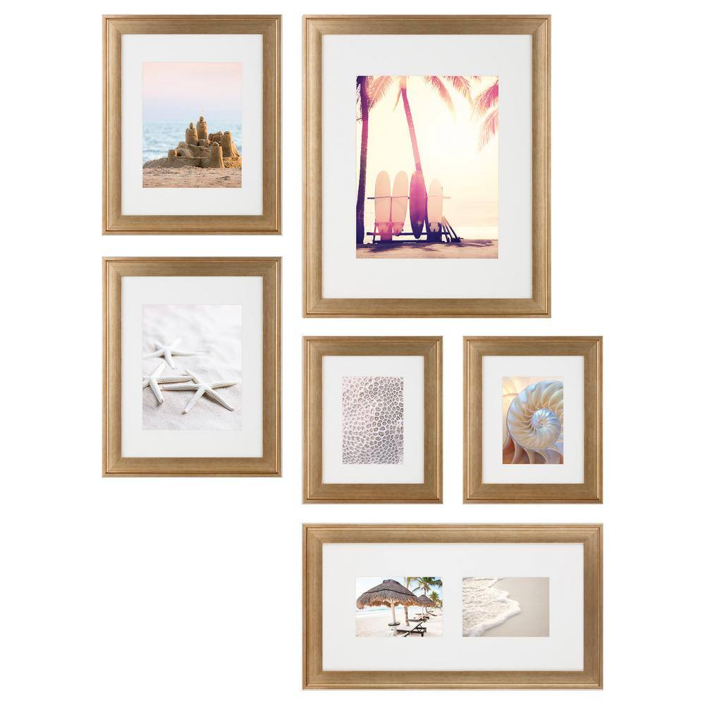 Instapoints Gallery Wall Set with Offset Mat and Hanging Template Gold Picture Frame (Set of 6