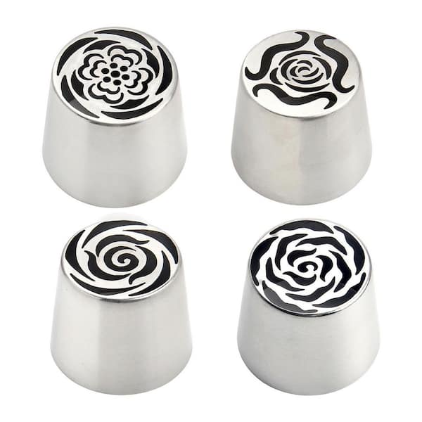 Extra Large Stainless Steel Piping Tips Kit White Finish Cake Decorating Tool with 3D Floral Design 4-Piece