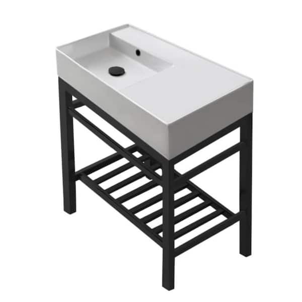 Nameeks Teorema 2 Ceramic White Console Sink and Leg Combo in Matte Black