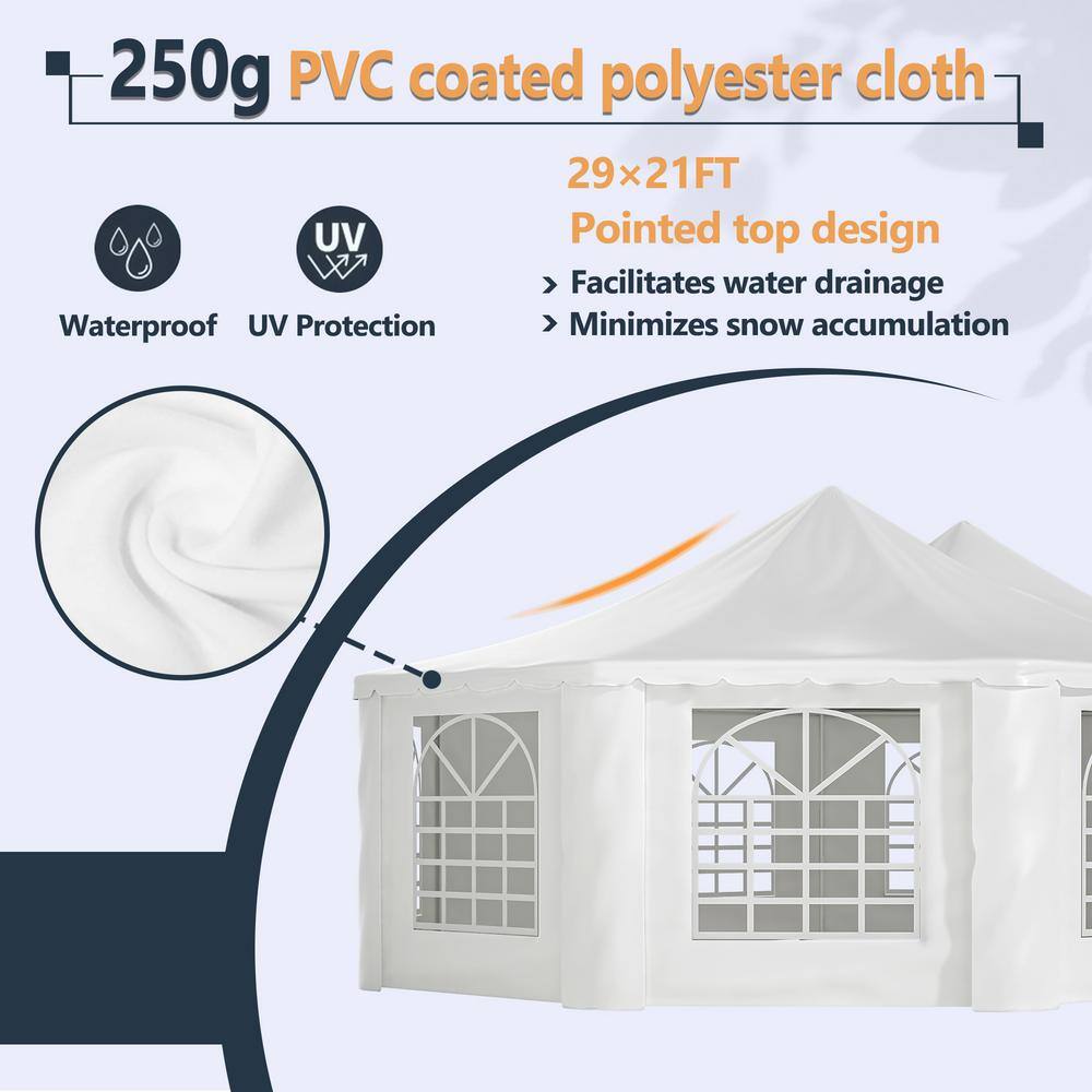 White Heavy-Duty Octagon Outdoor Party Tent Canopy with Storage Bags