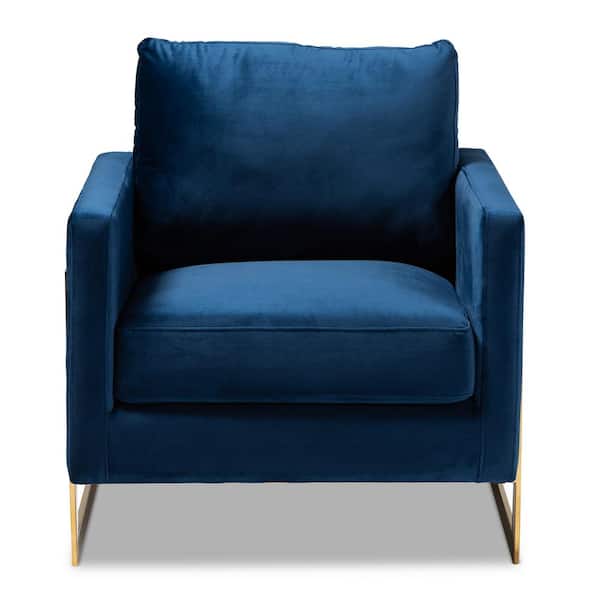 Baxton Studio Matteo 32 in. Royal Blue/Gold Fabric Arm Chair