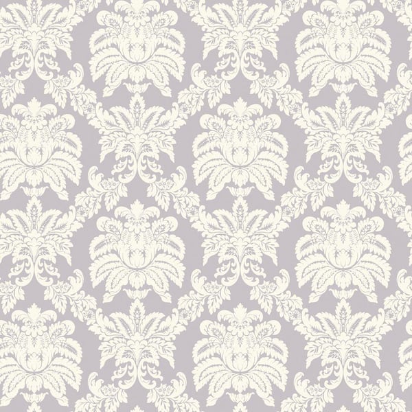 The Wallpaper Company 56 sq. ft. Purple Pastel Sweeping Damask Wallpaper