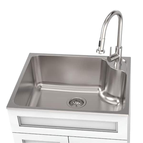 Glacier Bay 24 in. W Drop-In Stainless Steel Laundry Sink ...