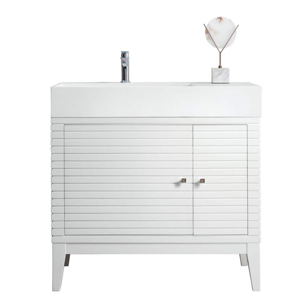 Linear 35.5 in. W x 19 in.D x 34.5 in.H Single Bath Vanity in Glossy White 