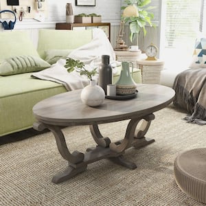 Dongola 47.94 in. Vintage Gray Oak Oval Wood Coffee Table