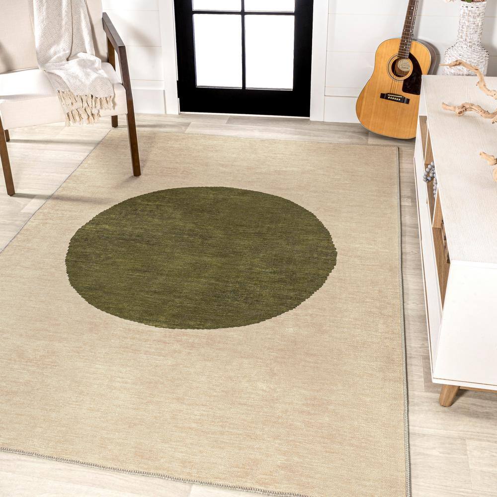 Cirkel 3' x 5' Cream/Green Geometric Synthetic Area Rug