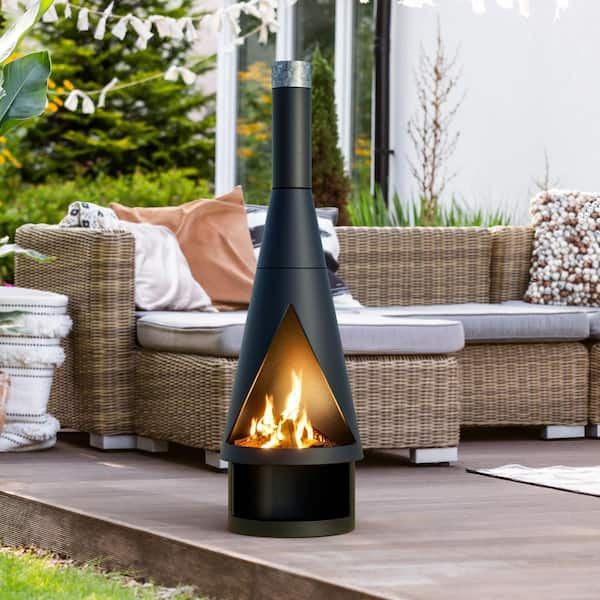 Conical Chiminea, Fireplace, Fire Pit, Heater, H127cm Black Steel DG109 ...