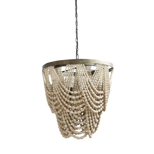 3R Studios Mint and Mist 3-Light Natural Beaded Chandelier